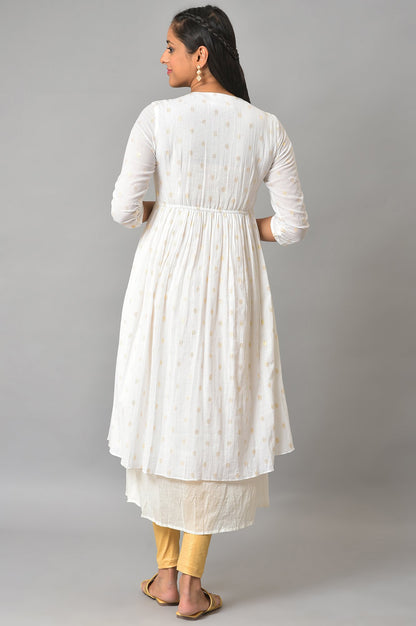 White Flared Jacquard Dress