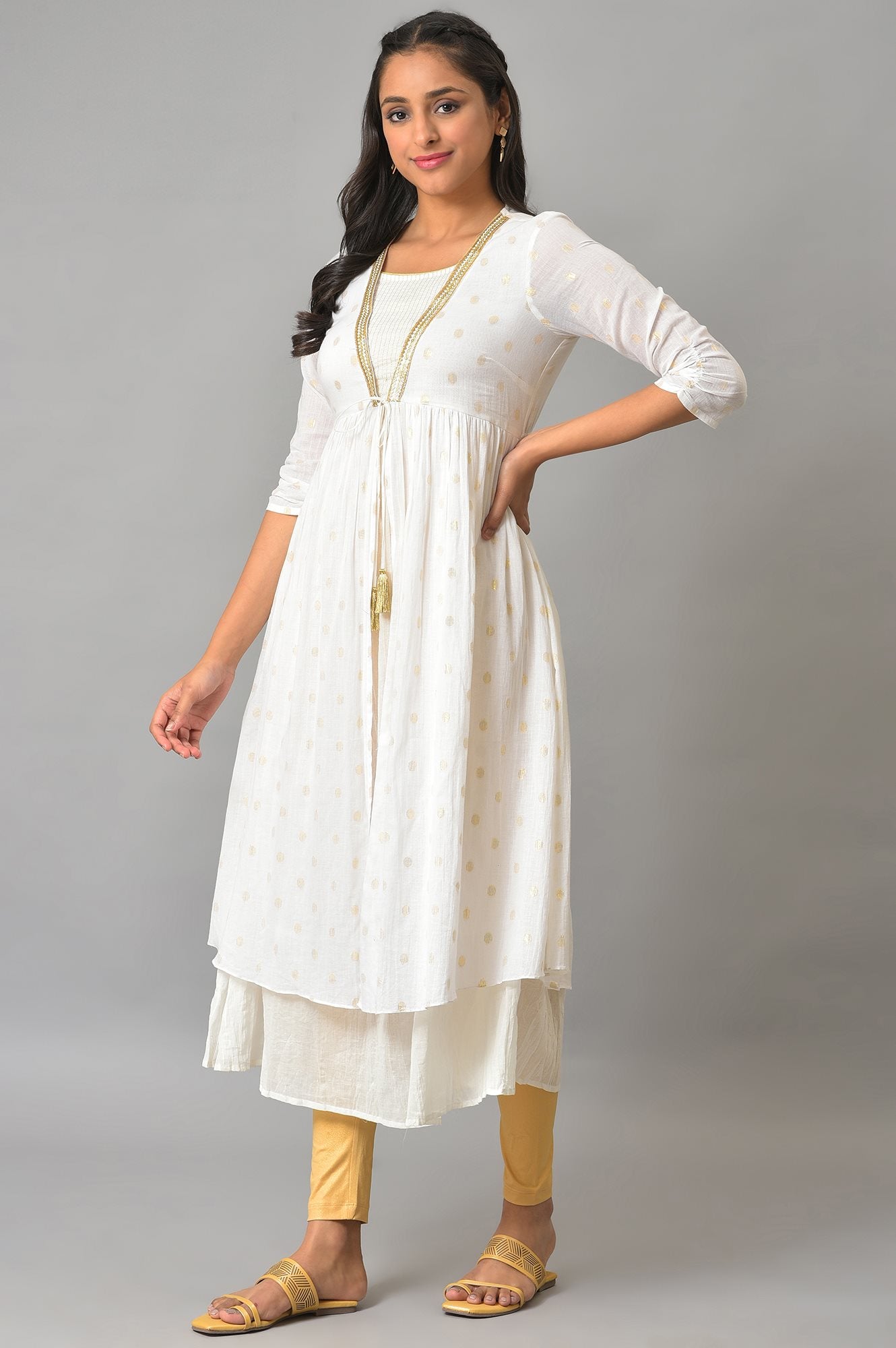 White Flared Jacquard Dress