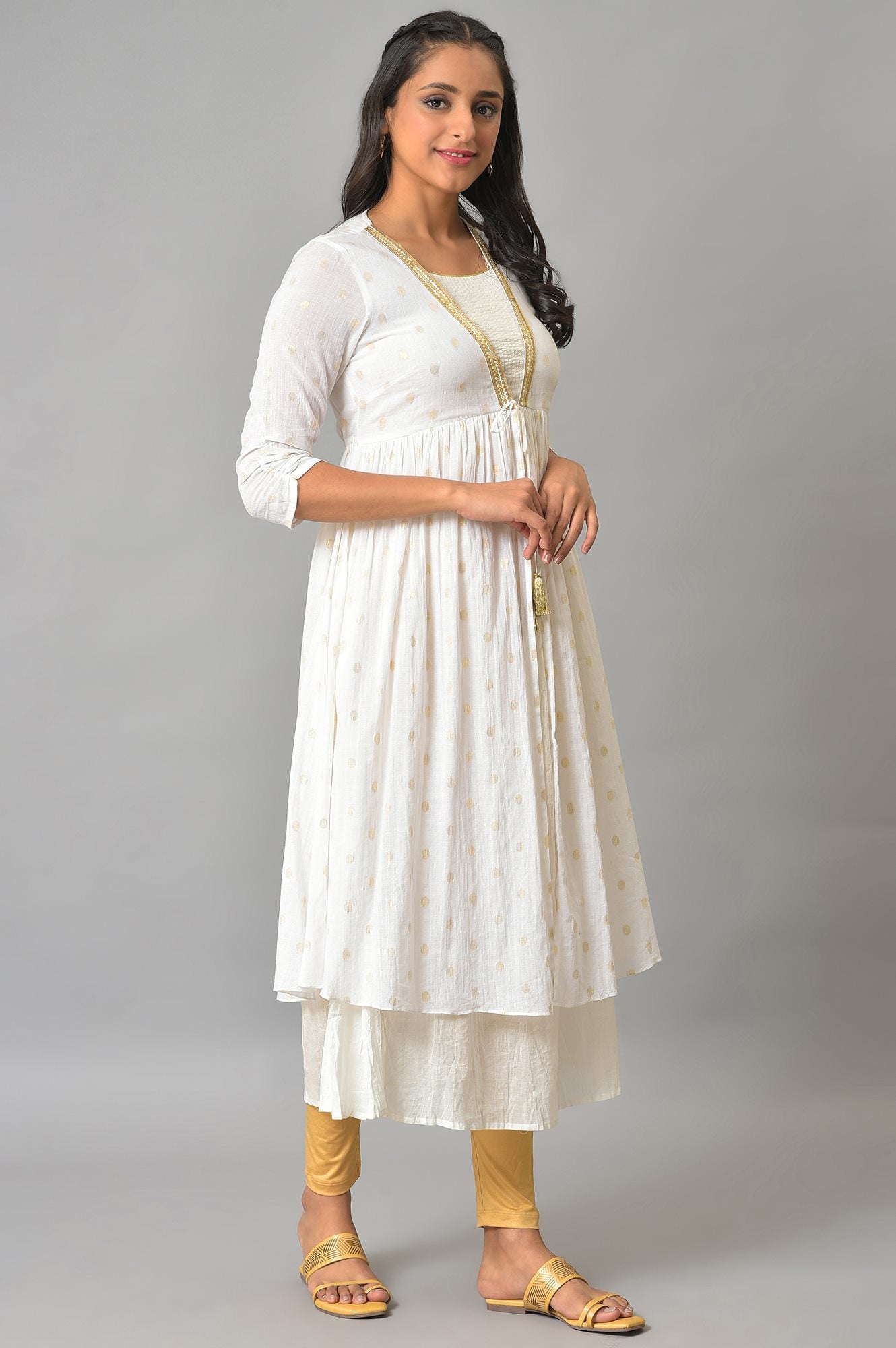 White Flared Jacquard Dress