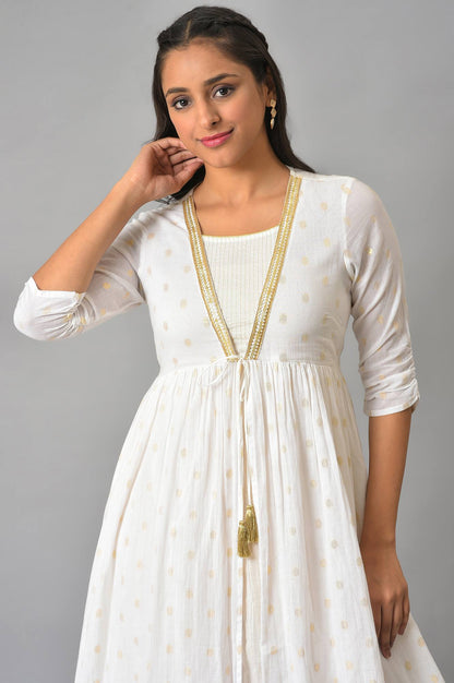 White Flared Jacquard Dress