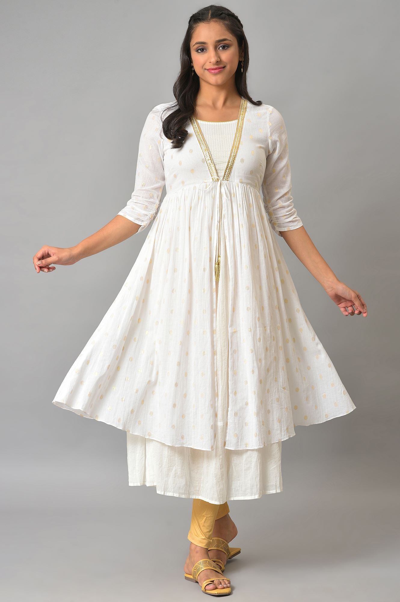 White Flared Jacquard Dress