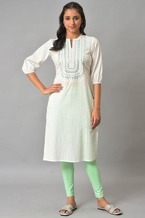 White Embroidered Straight Kurta