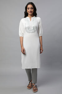 White Embroidered Straight Kurta