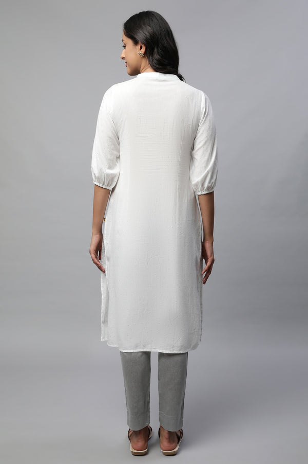 White Embroidered Straight kurta