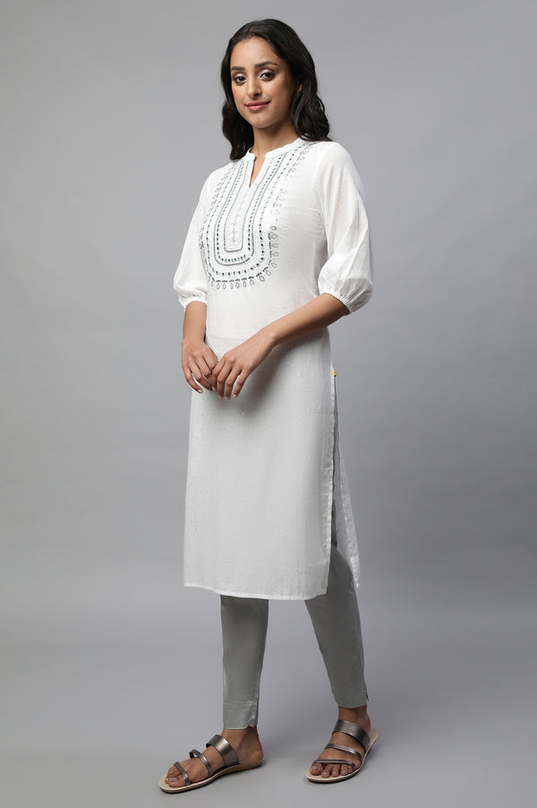 White Embroidered Straight Kurta