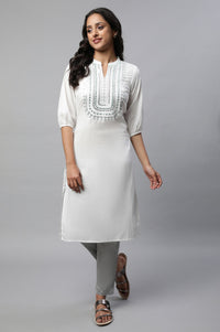 White Embroidered Straight Kurta