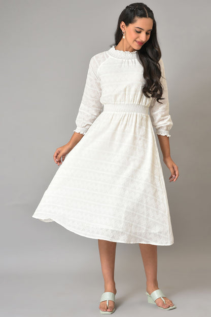 White Flared Printed Modern Ethnic Dress