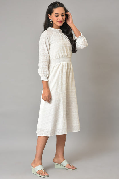 White Flared Printed Modern Ethnic Dress