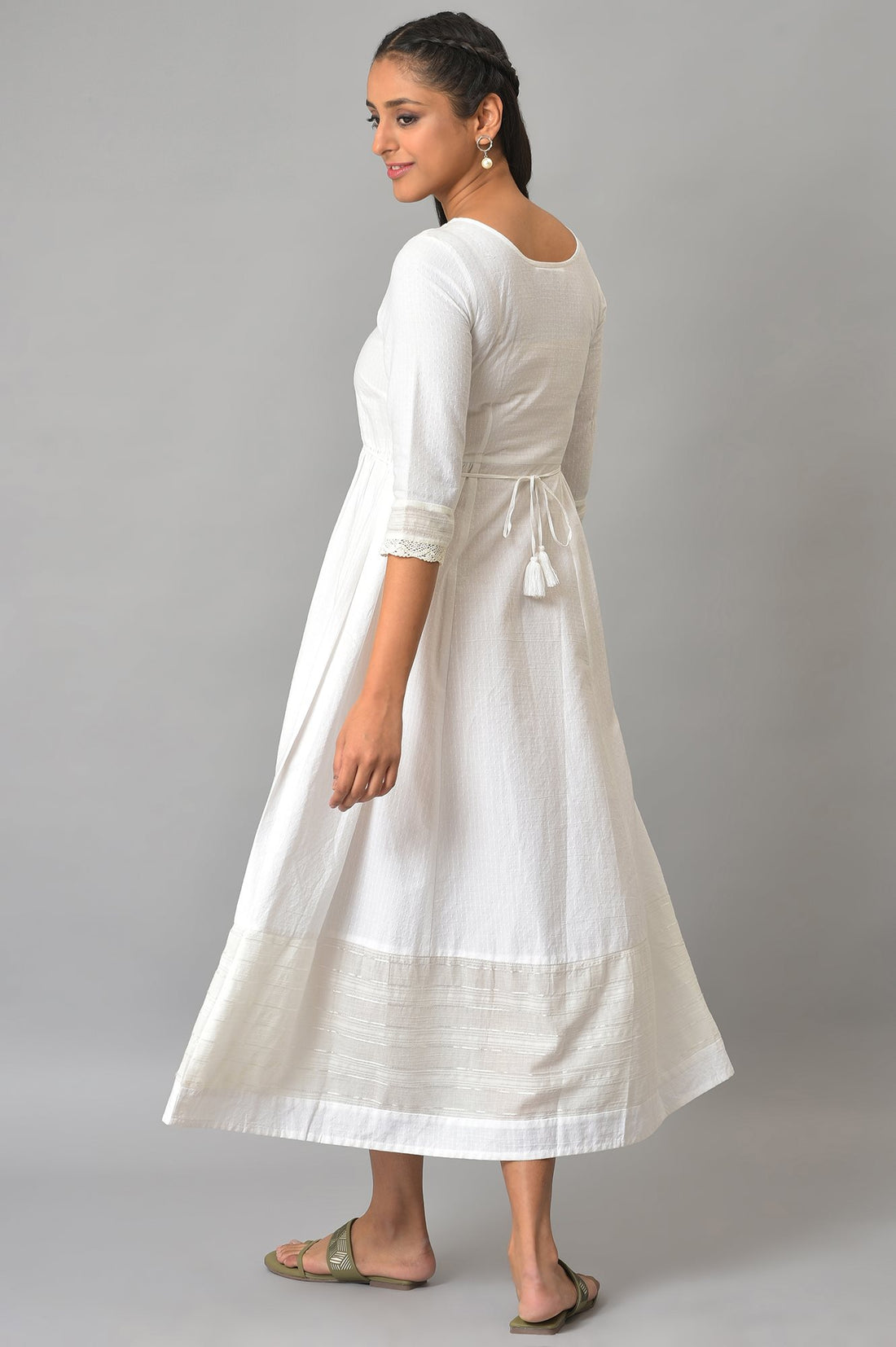 White Flared Printed Modern Ethnic Plus Size Dress
