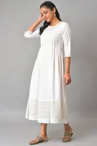 White Flared Printed Modern Ethnic Dress