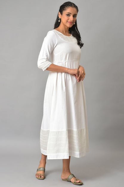 White Flared Printed Modern Ethnic Dress