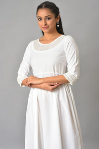 White Flared Printed Modern Ethnic Plus Size Dress