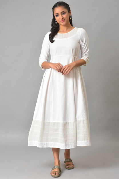 White Flared Printed Modern Ethnic Dress