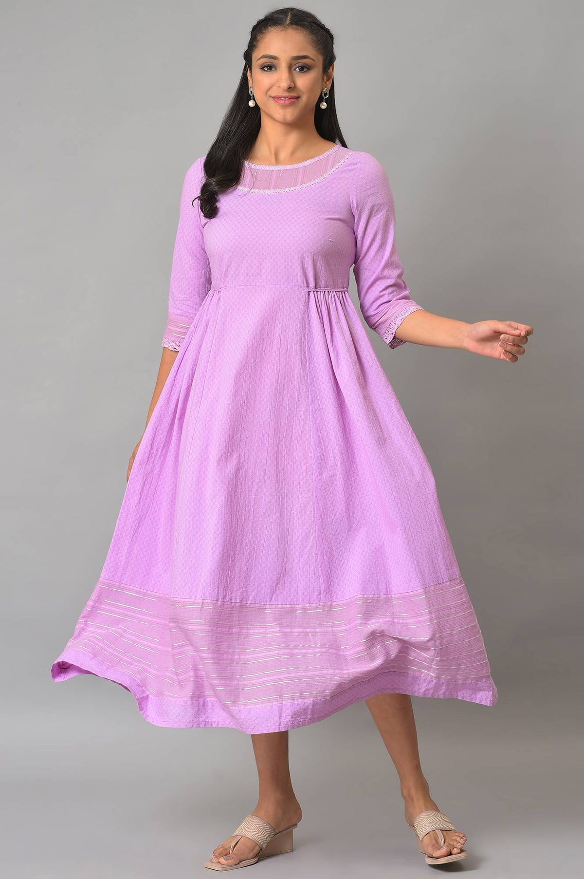 Purple Flared Printed Modern Ethnic Plus Size Dress - 3XL