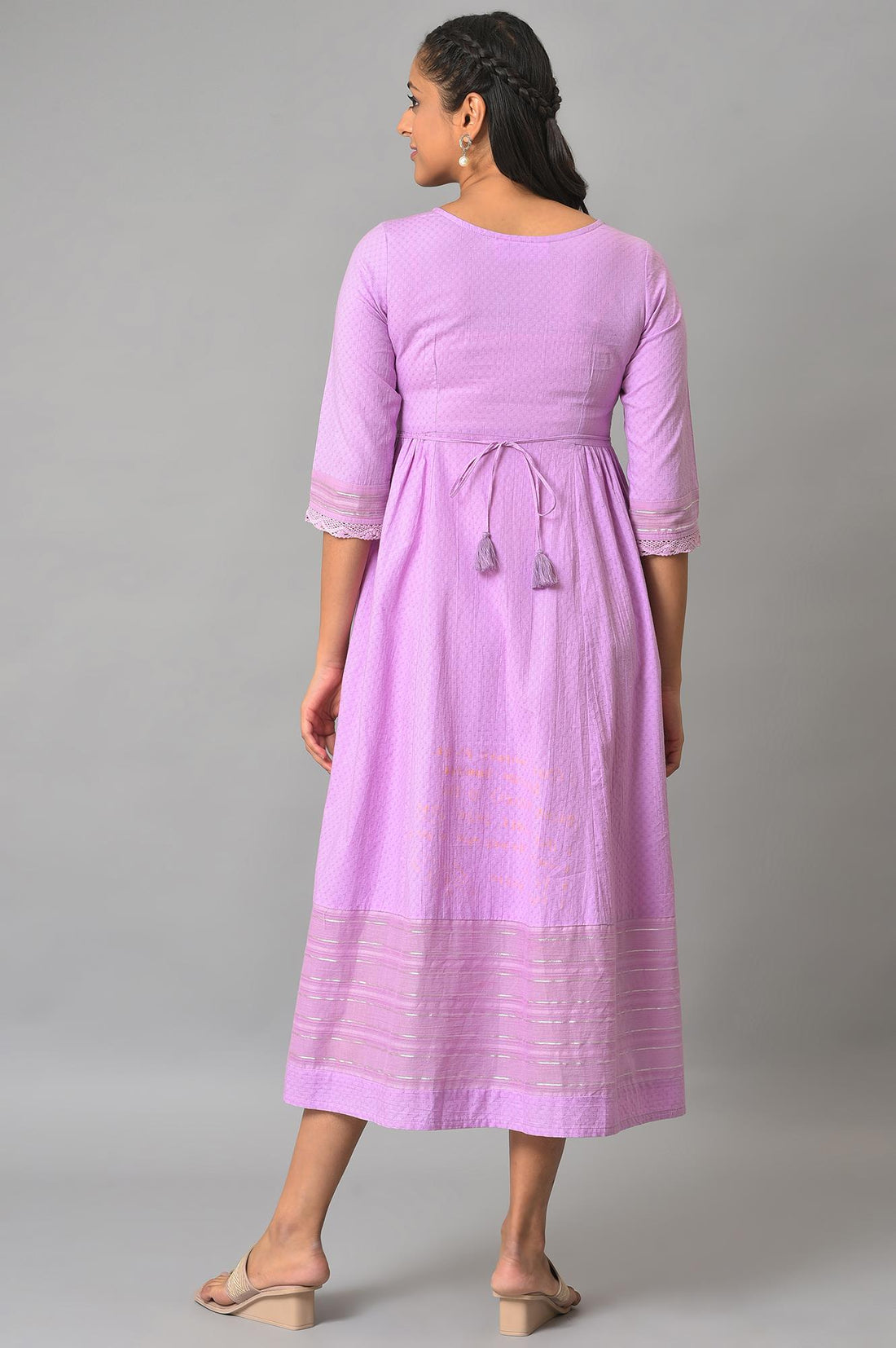 Purple Flared Printed Modern Ethnic Plus Size Dress