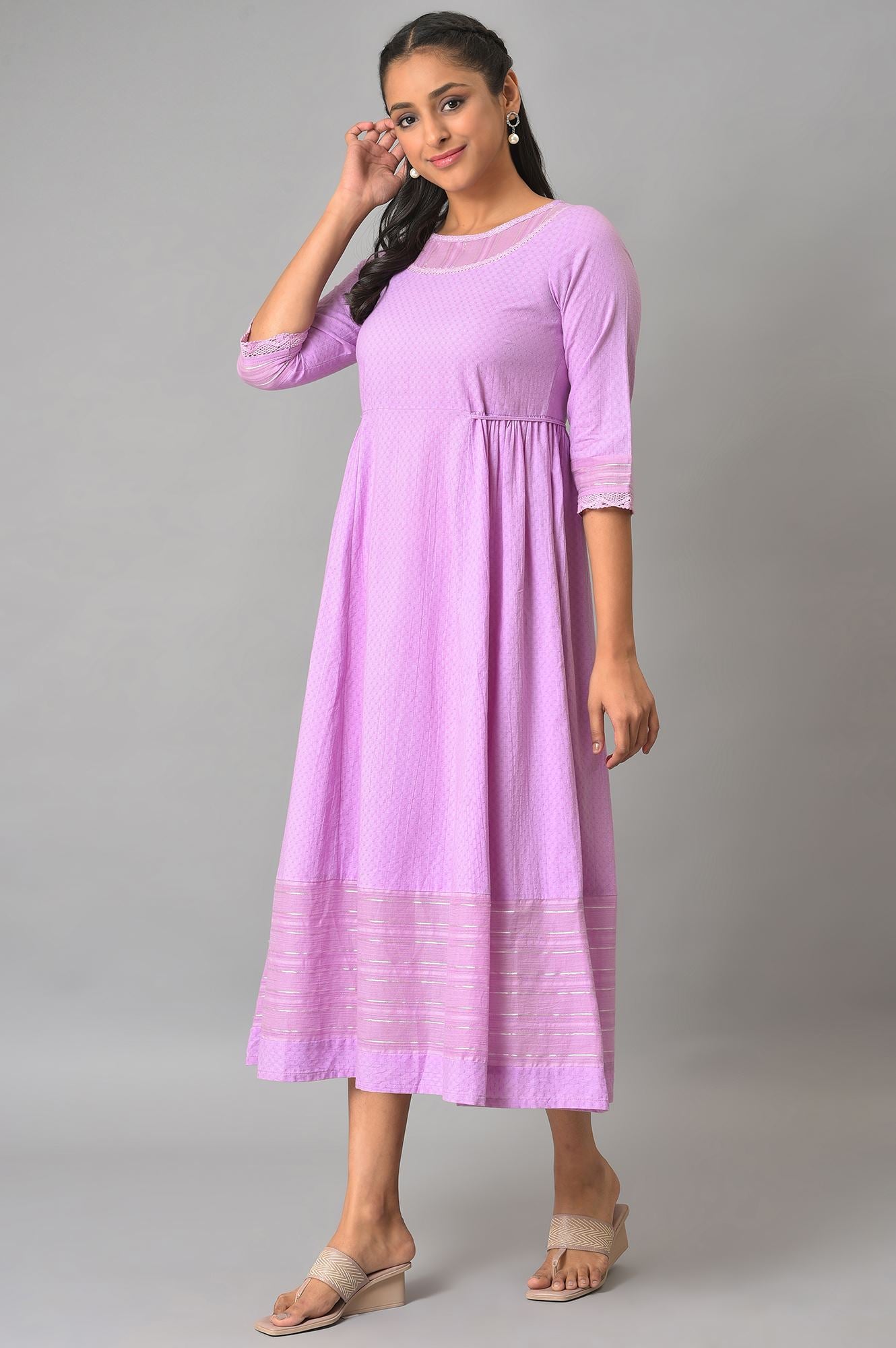 Purple Flared Printed Modern Ethnic Dress