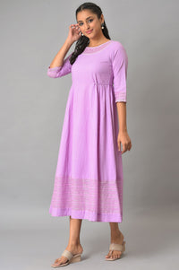 Purple Flared Printed Modern Ethnic Plus Size Dress