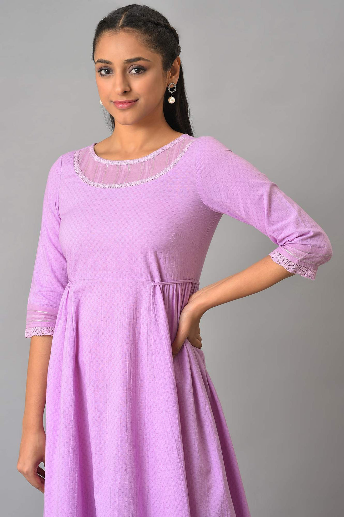 Purple Flared Printed Modern Ethnic Plus Size Dress