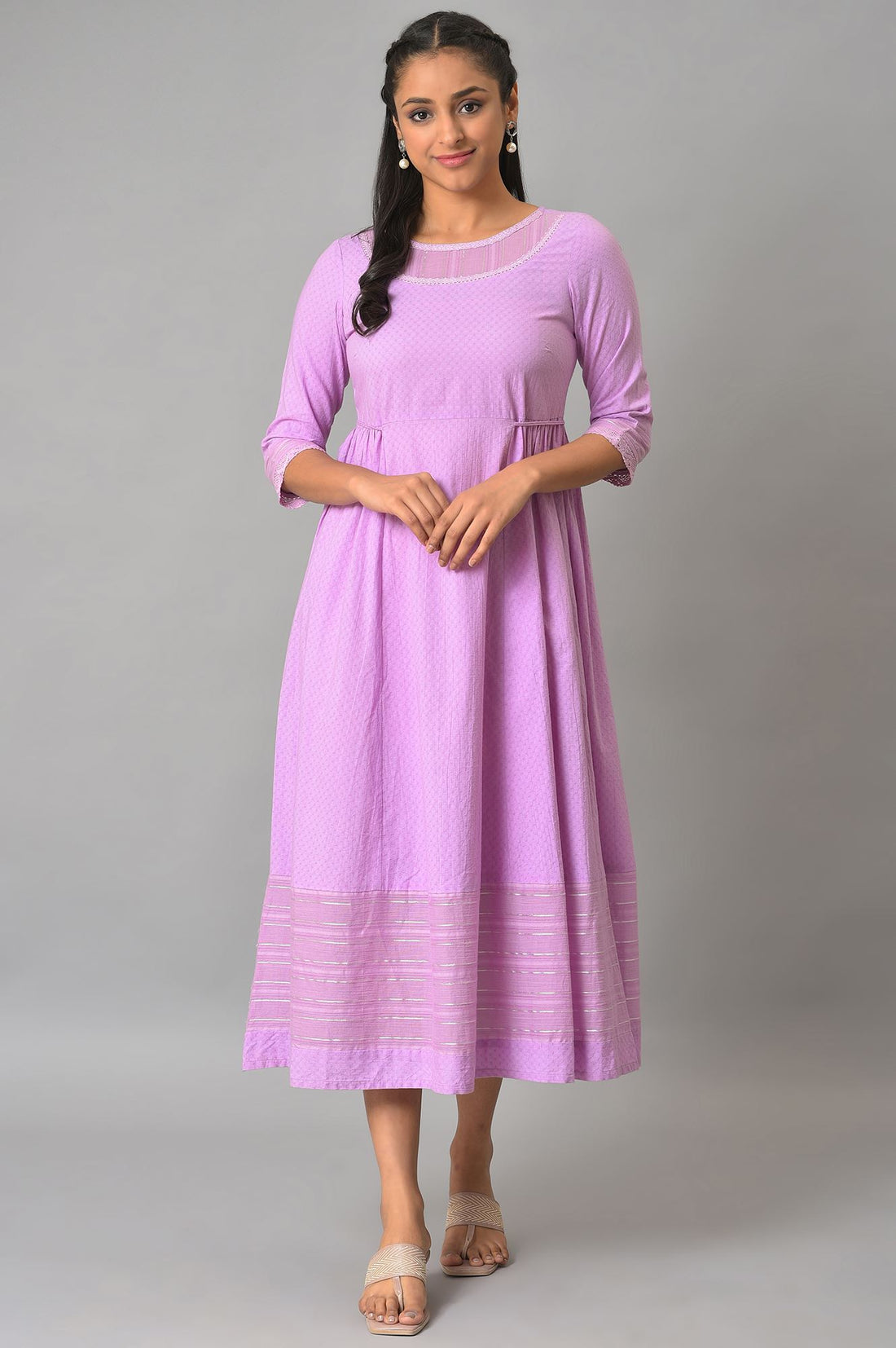 Purple Flared Printed Modern Ethnic Plus Size Dress