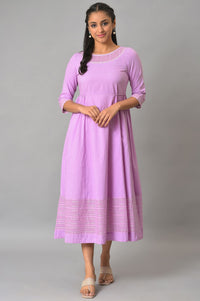 Purple Flared Printed Modern Ethnic Plus Size Dress