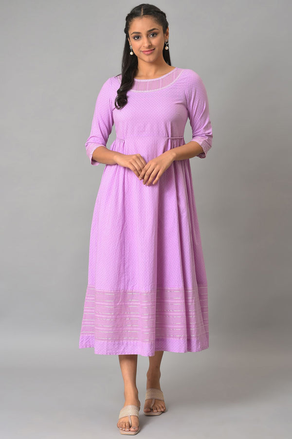 Purple Flared Printed Modern Ethnic Plus Size Dress