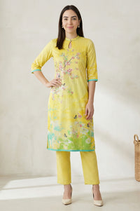 Yellow Floral Printed Straight Summer kurta