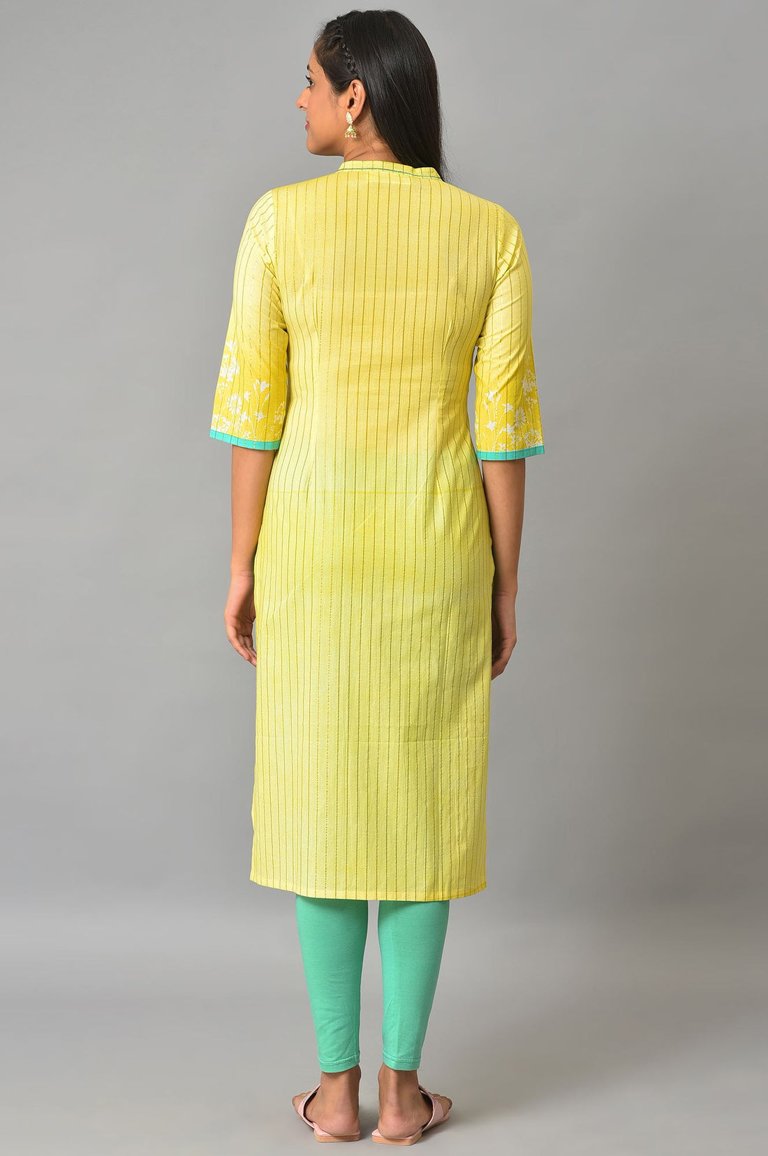 Yellow Floral Printed Straight Summer kurta