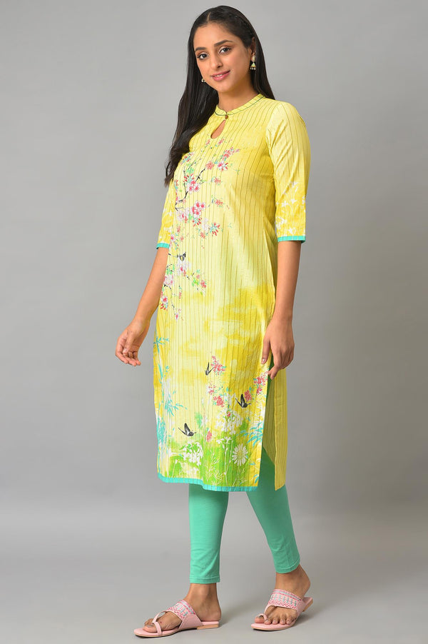 Yellow Floral Printed Straight Summer kurta