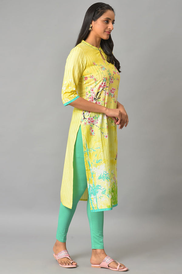 Yellow Floral Printed Straight Summer kurta