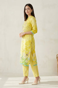 Yellow Floral Printed Straight Summer kurta