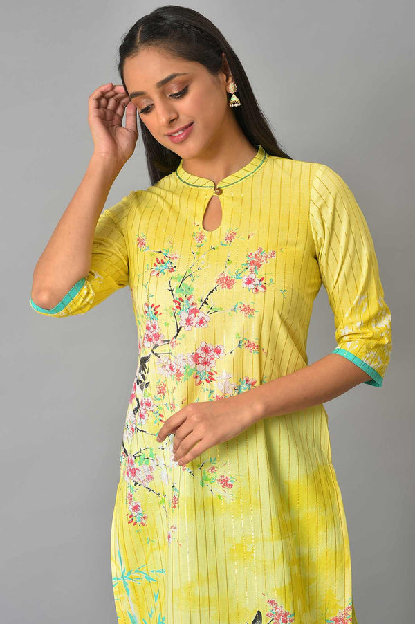 Yellow Floral Printed Straight Summer kurta