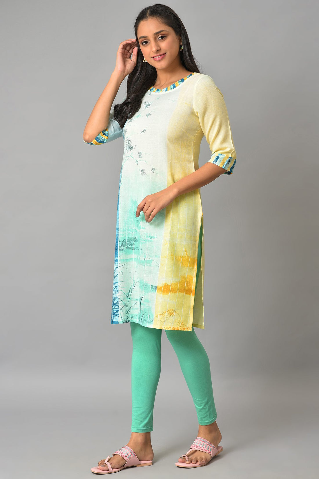 Multi-Coloured Printed Straight kurta