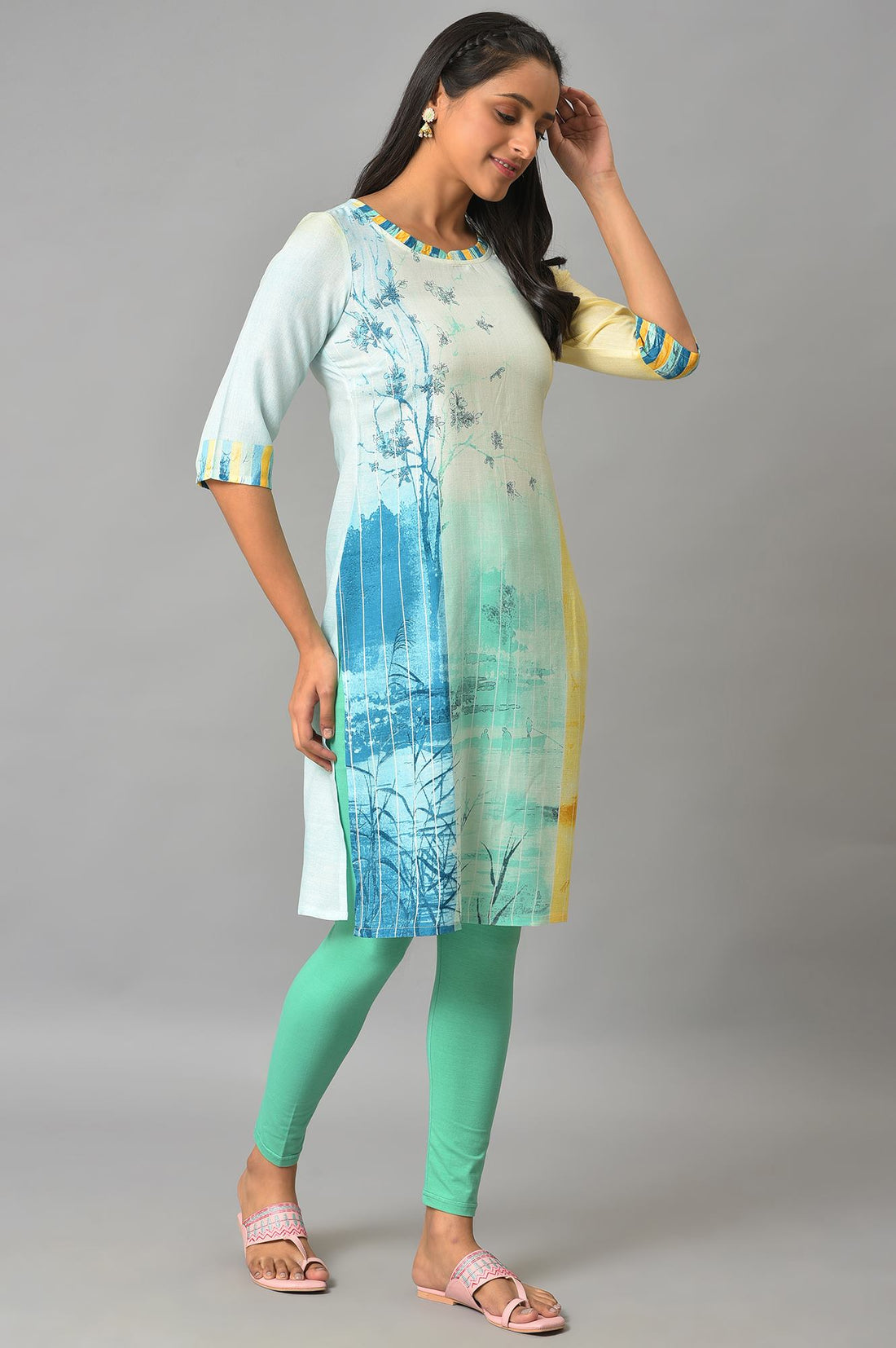 Multi-Coloured Printed Straight kurta