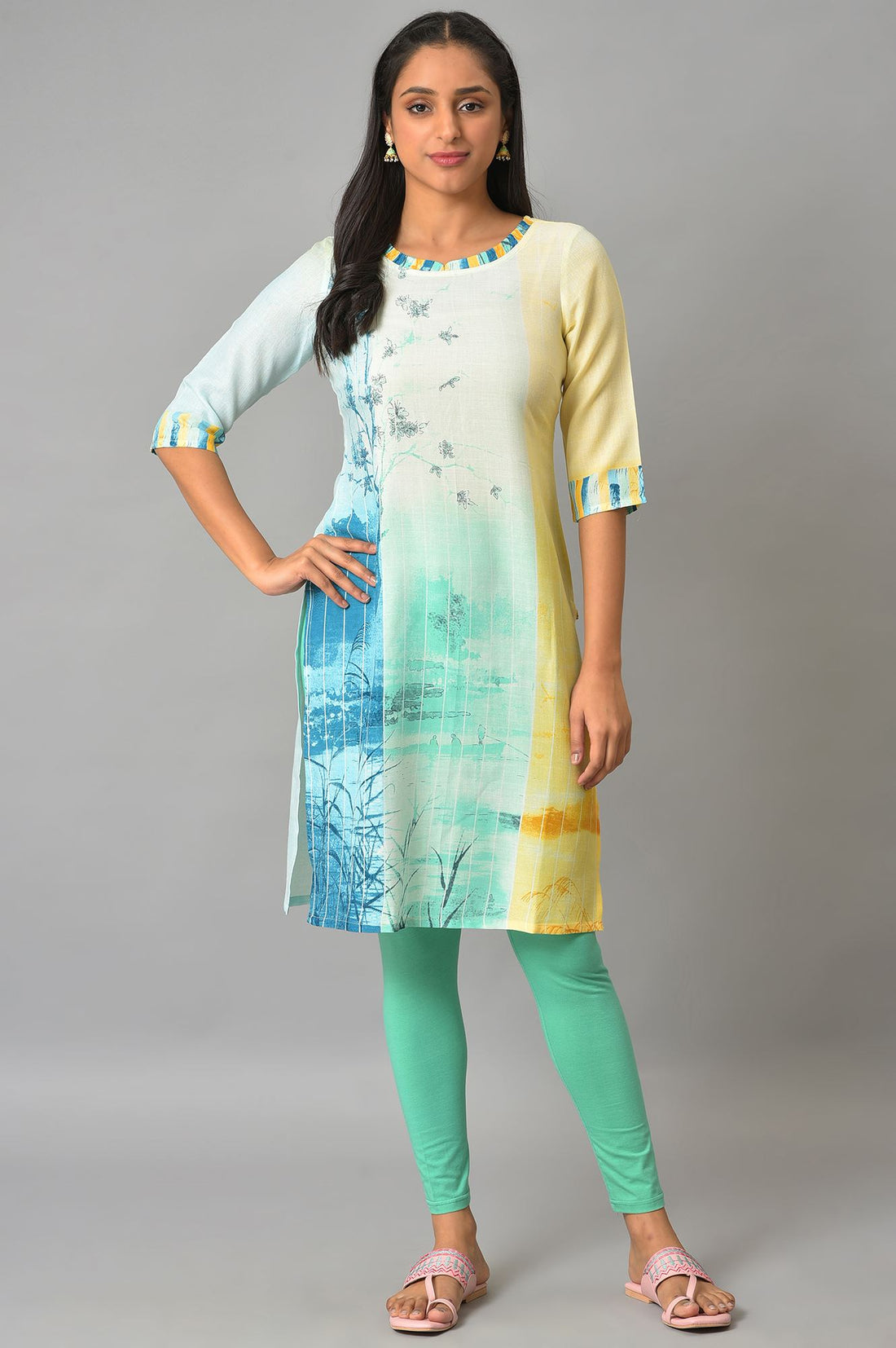 Multi-Coloured Printed Straight kurta