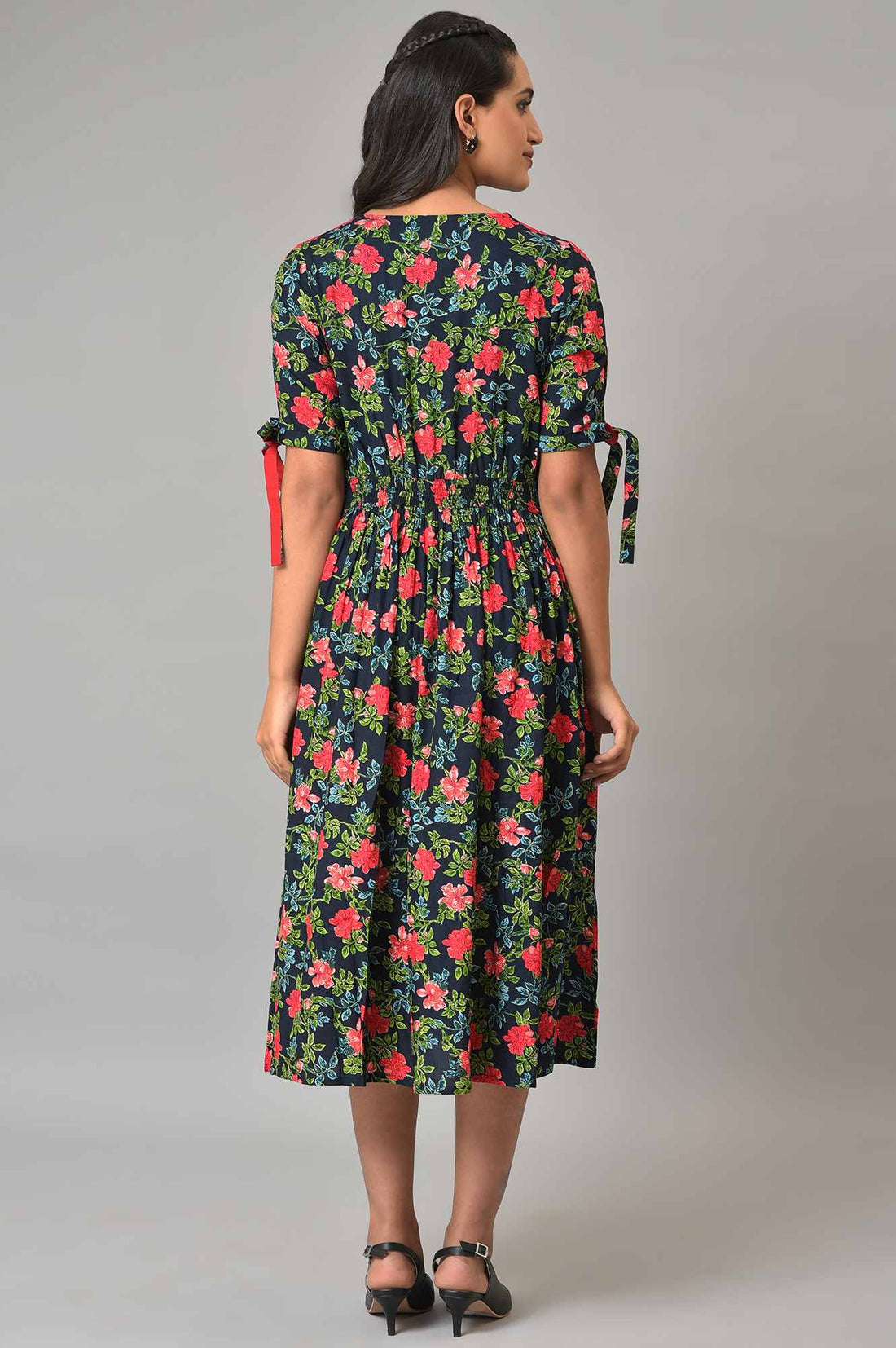 Blue A-Line Floral Printed Summer Dress