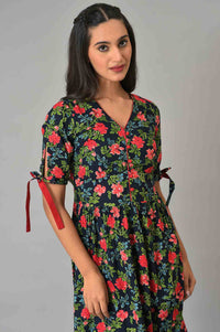 Blue A-Line Floral Printed Summer Dress