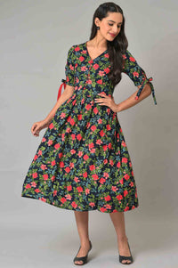 Blue A-Line Floral Printed Summer Dress