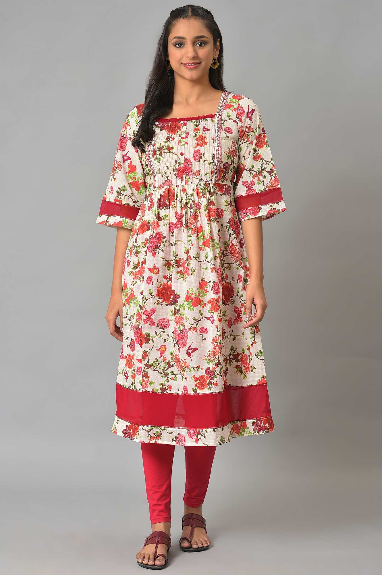 Natural Floral Printed A-Line kurta