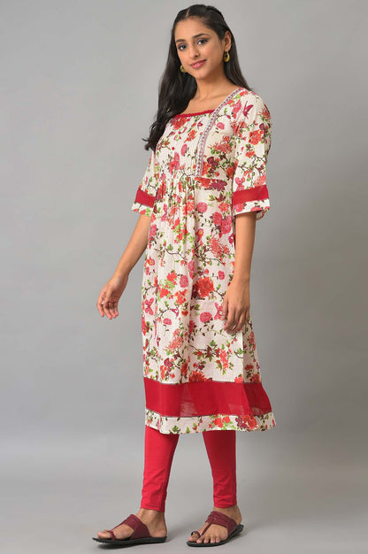 Natural Floral Printed A-Line kurta