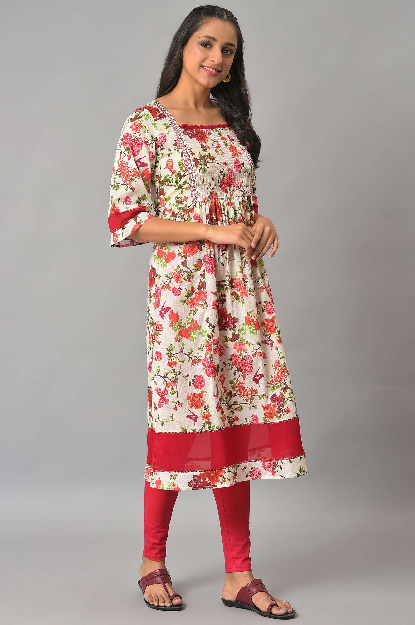 Natural Floral Printed A-Line kurta