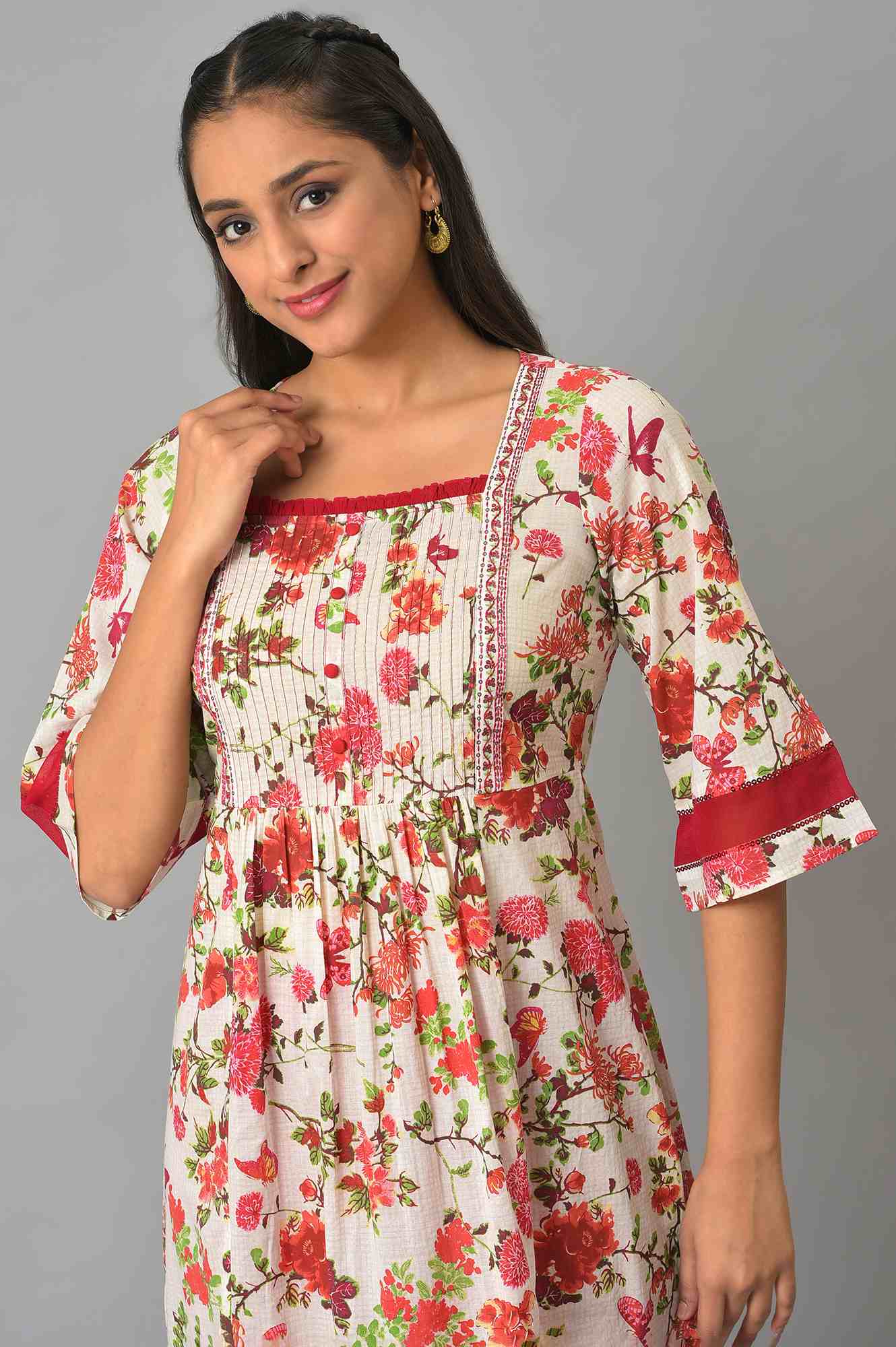 Natural Floral Printed A-Line kurta