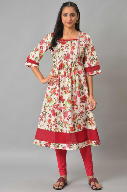 Natural Floral Printed A-Line kurta