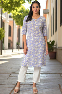Lavender Floral Printed Cotton kurta