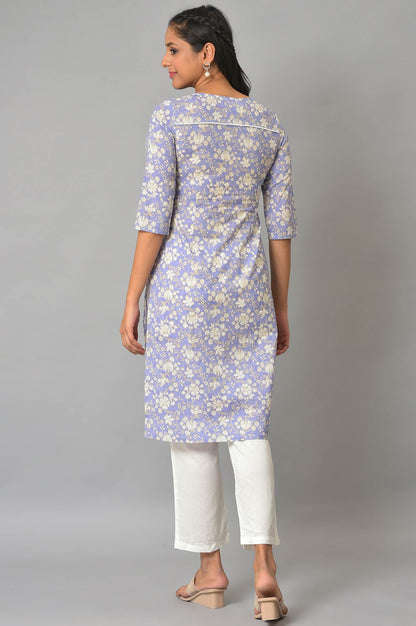 Lavender Floral Printed Cotton kurta