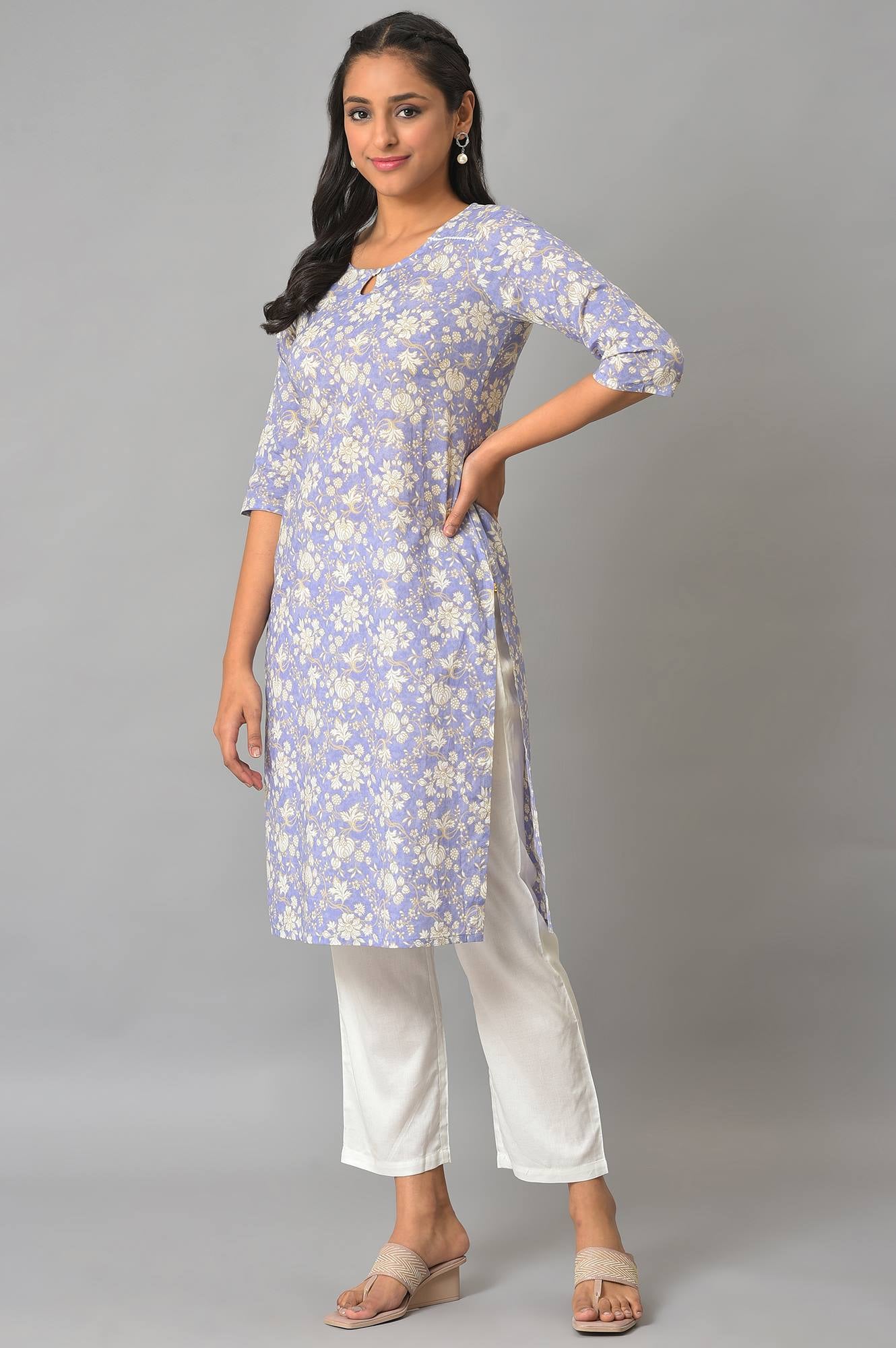 Lavender Floral Printed Plus Size Cotton kurta