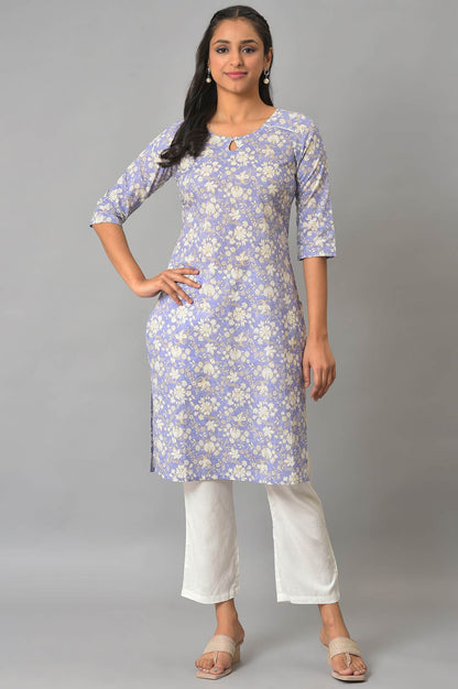 Lavender Floral Printed Cotton kurta