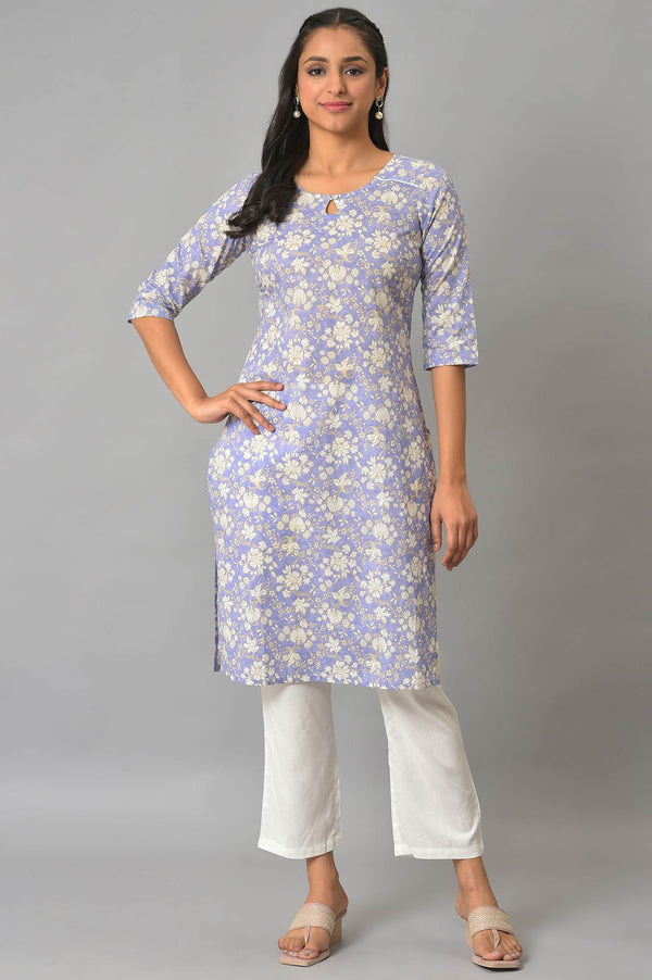 Lavender Floral Printed Cotton kurta