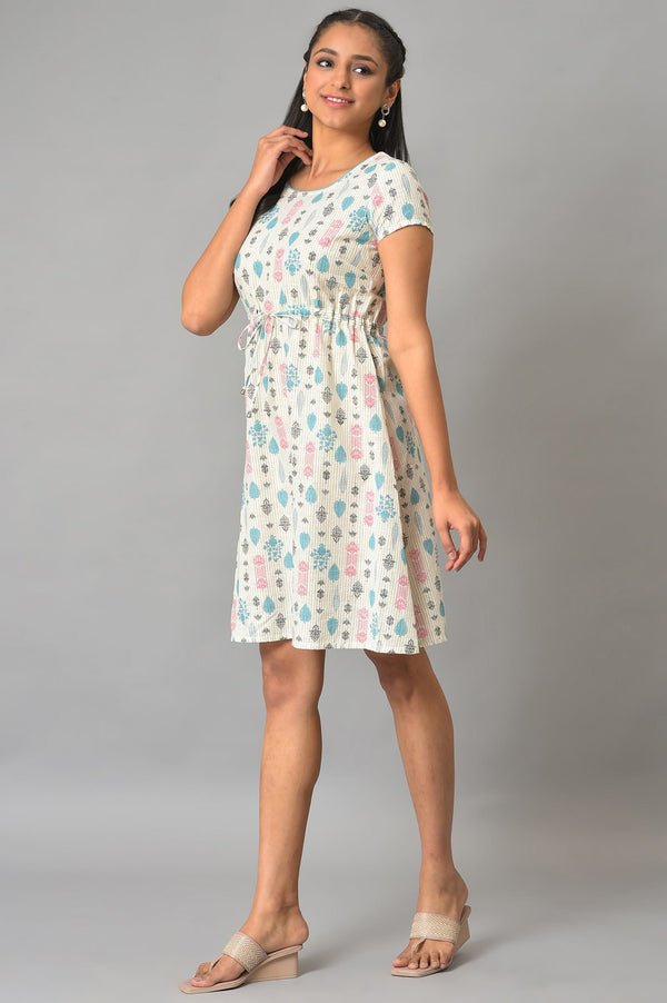 Off-White A-Line Printed Summer Dress