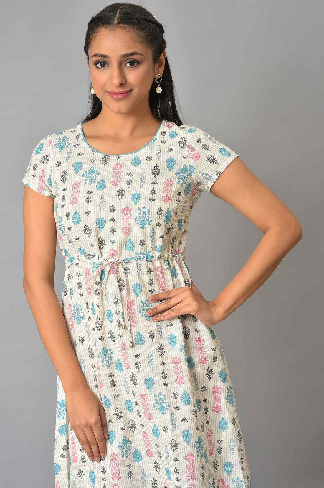 Off-White A-Line Printed Summer Dress