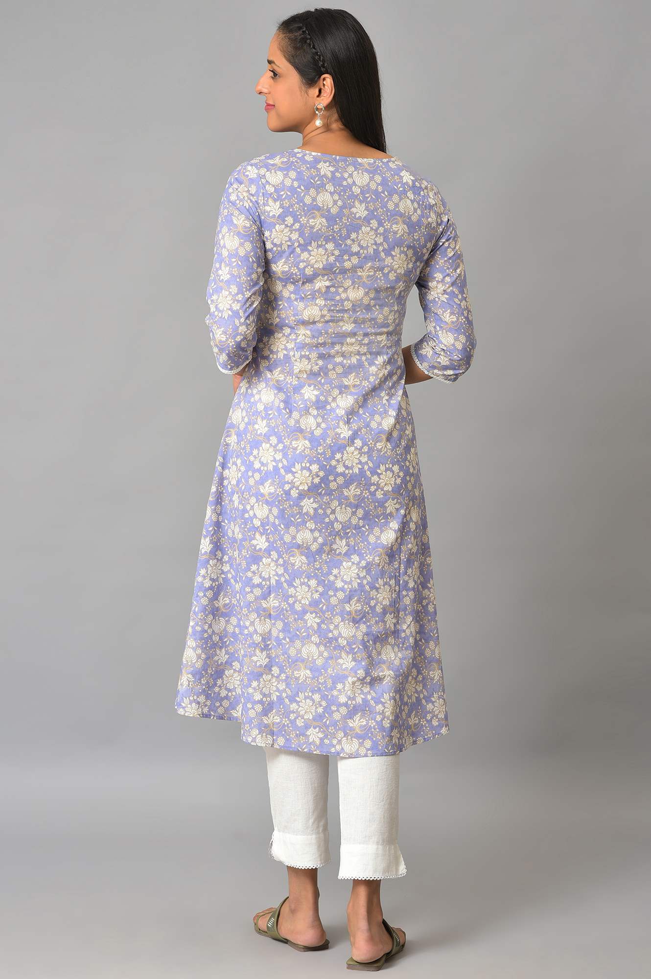 Lavender Floral Printed A-Line kurta